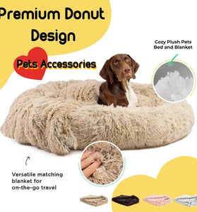 Premium Donut Dog Bed with Ultra-Soft Coral Fleece Luxurious Plush Cat House in Solid Pattern Design Cozy Circular Mat for Small to Medium Dogs Machine Washable and Breathable Dog Bed Material Elegant Dog Accessory with Calming Comfort Design