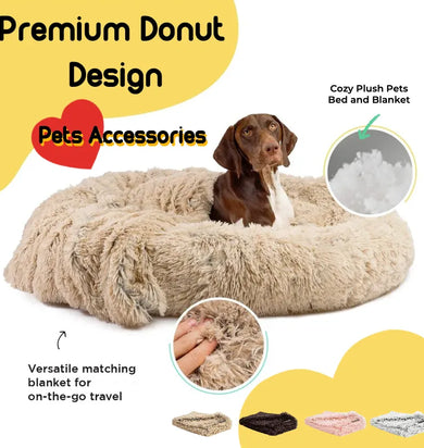 Premium Donut Dog Bed with Ultra-Soft Coral Fleece Luxurious Plush Cat House in Solid Pattern Design Cozy Circular Mat for Small to Medium Dogs Machine Washable and Breathable Dog Bed Material Elegant Dog Accessory with Calming Comfort Design